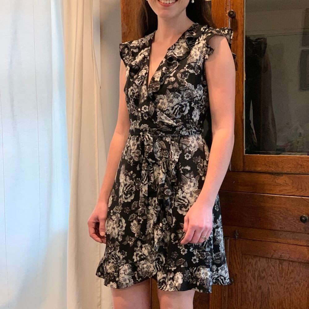 Monteau Floral Faux Wrap Dress, Size S
